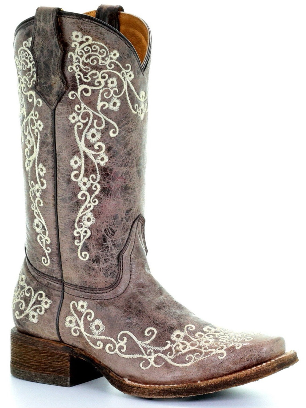 CORRAL KIDS' EMBROIDERED WESTERN LEATHER BOOTS Taupe Stitching Size Kids/Girls 3